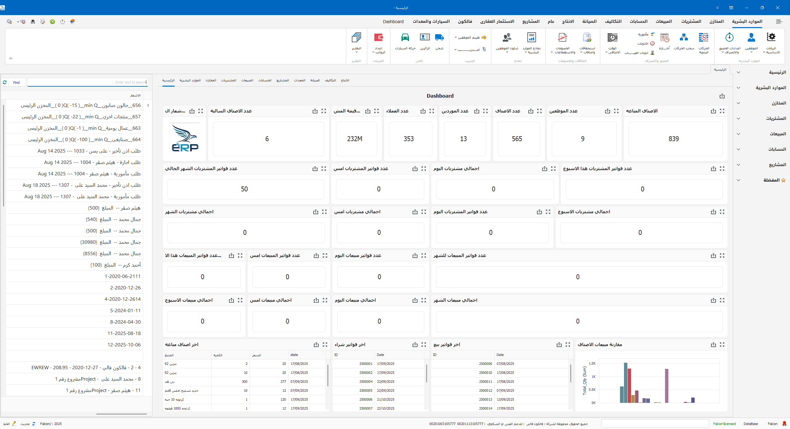 Falcon Desktop ERP Dashboard